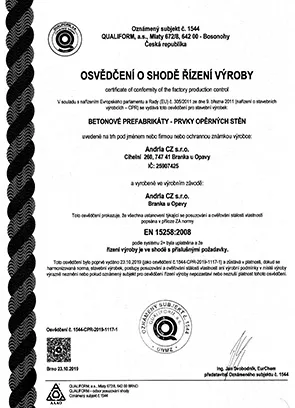 Certifikát-betonové bloky